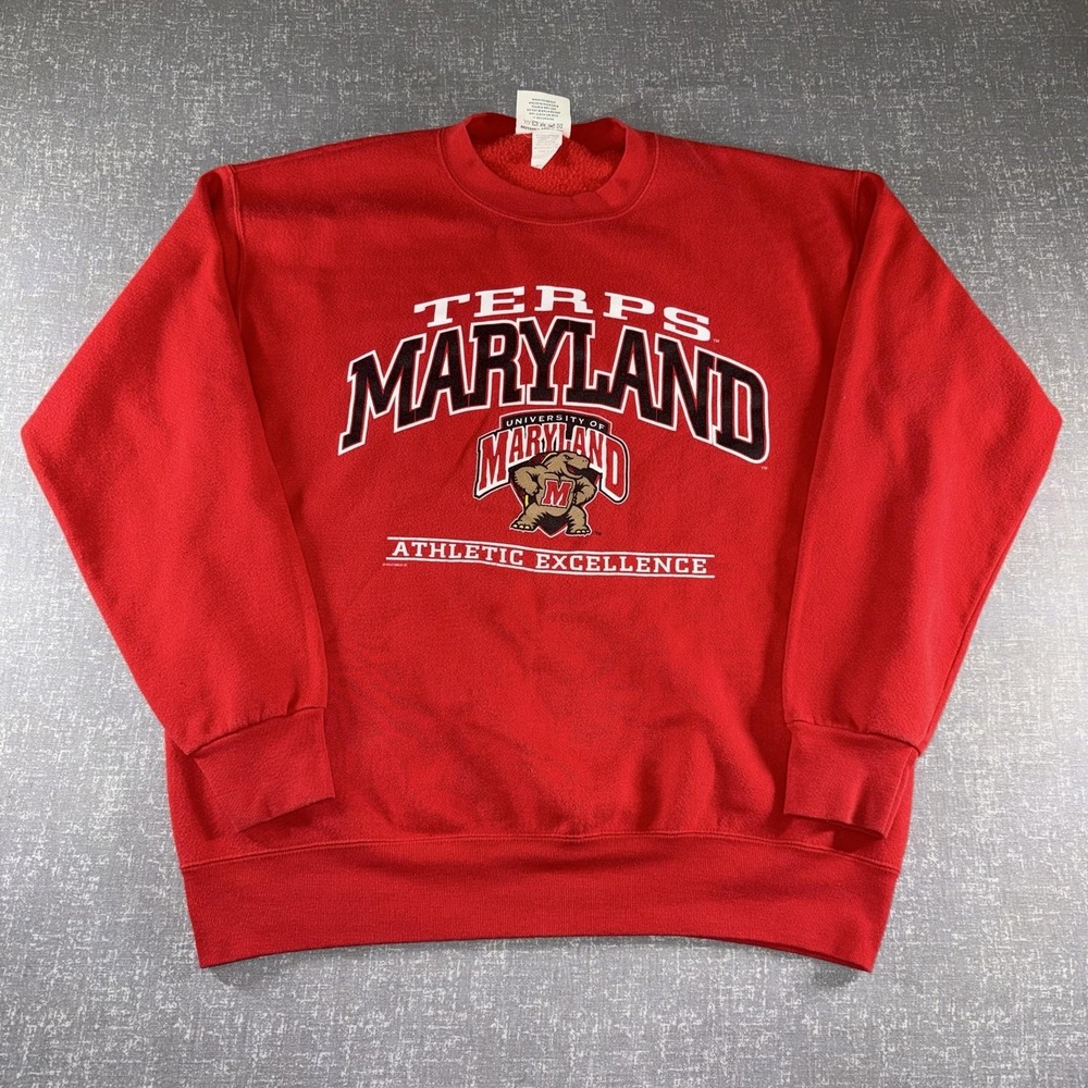 Maryland Terrapins Sweatshirt Mens Large Red NCAA Football Lee Sport Crewneck